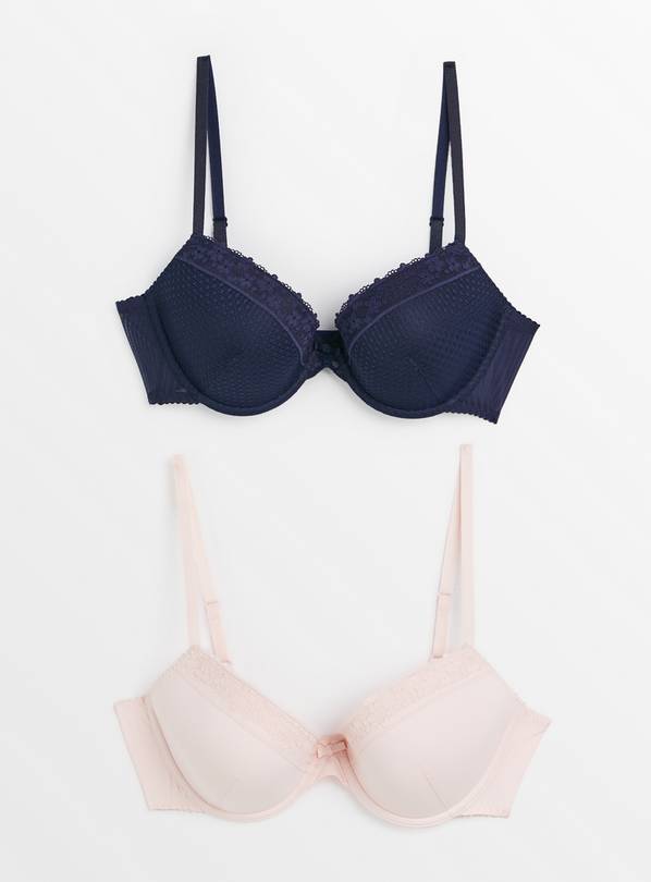 Navy & Pink Plunge Lace T-Shirt Bra 2 Pack  34B